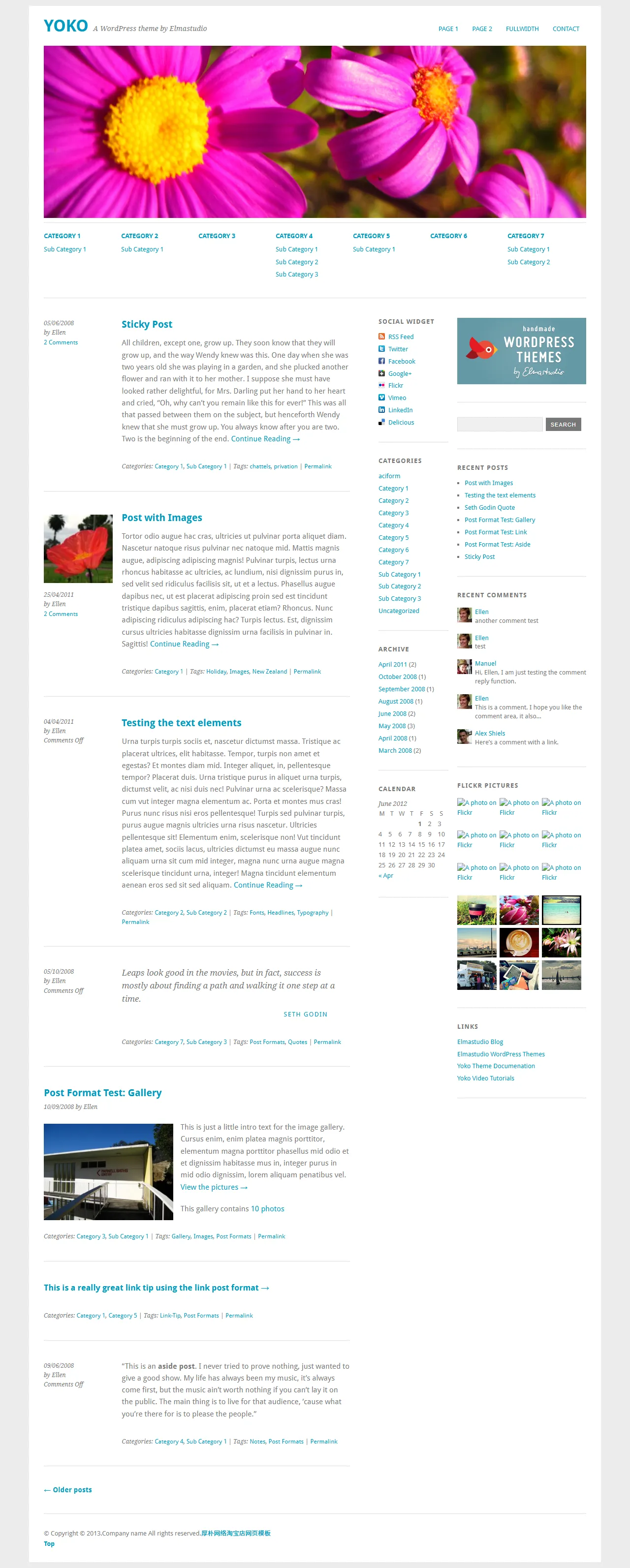 Yoko WordPress主题HTML预览模板